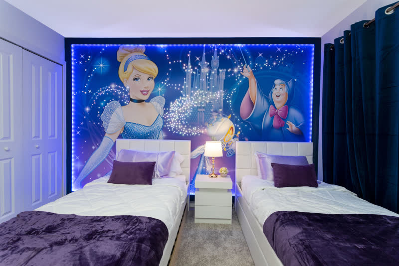 Cinderella themed kids' room with glowing murals